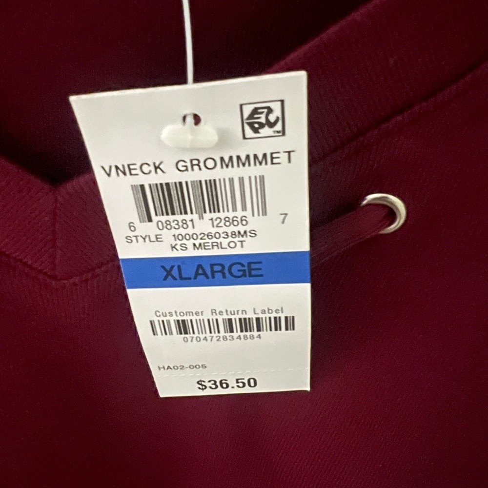 NWT Karen Scott V-Neck Eyelet Trim 3/4 Sleeve Top in Burgundy Size XL - Picture 3 of 7